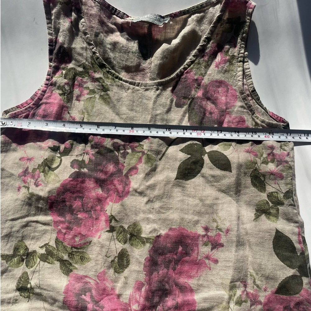 pistache Made in Italy 100% Linen Floral Tank Dress β Pink Rose Print β Size XS - Picture 4 of 7